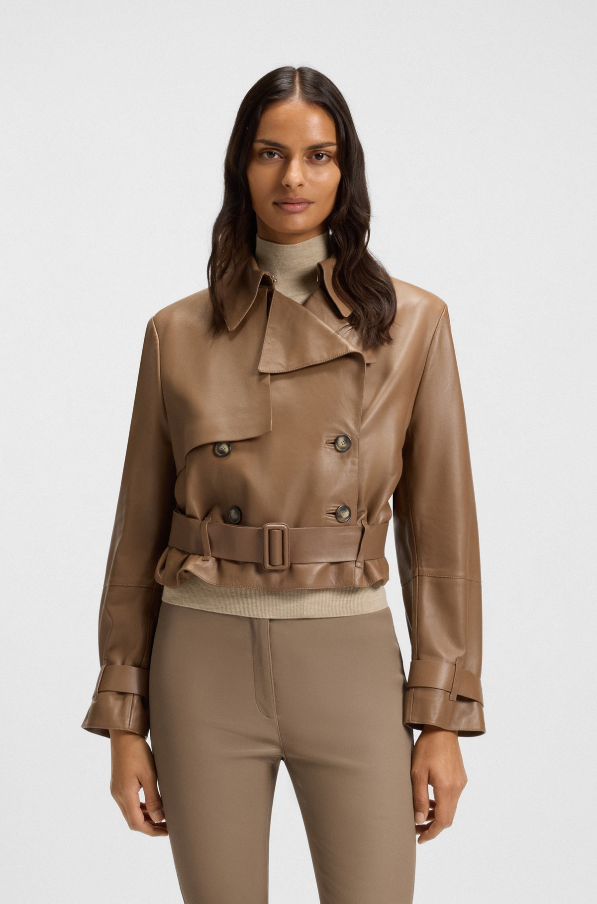 TRENCH-STYLE LEATHER JACKET WITH TIE-UP BELT - 2