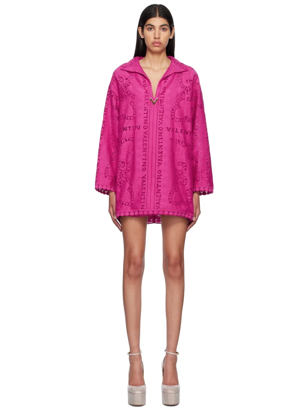 Pink Jacquard Minidress - 1