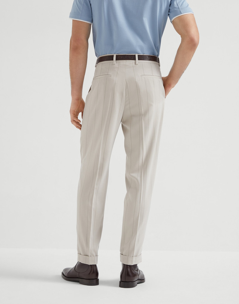 Brunello Cucinelli Silk wide chalk stripe twill leisure fit trousers with pleat outlook