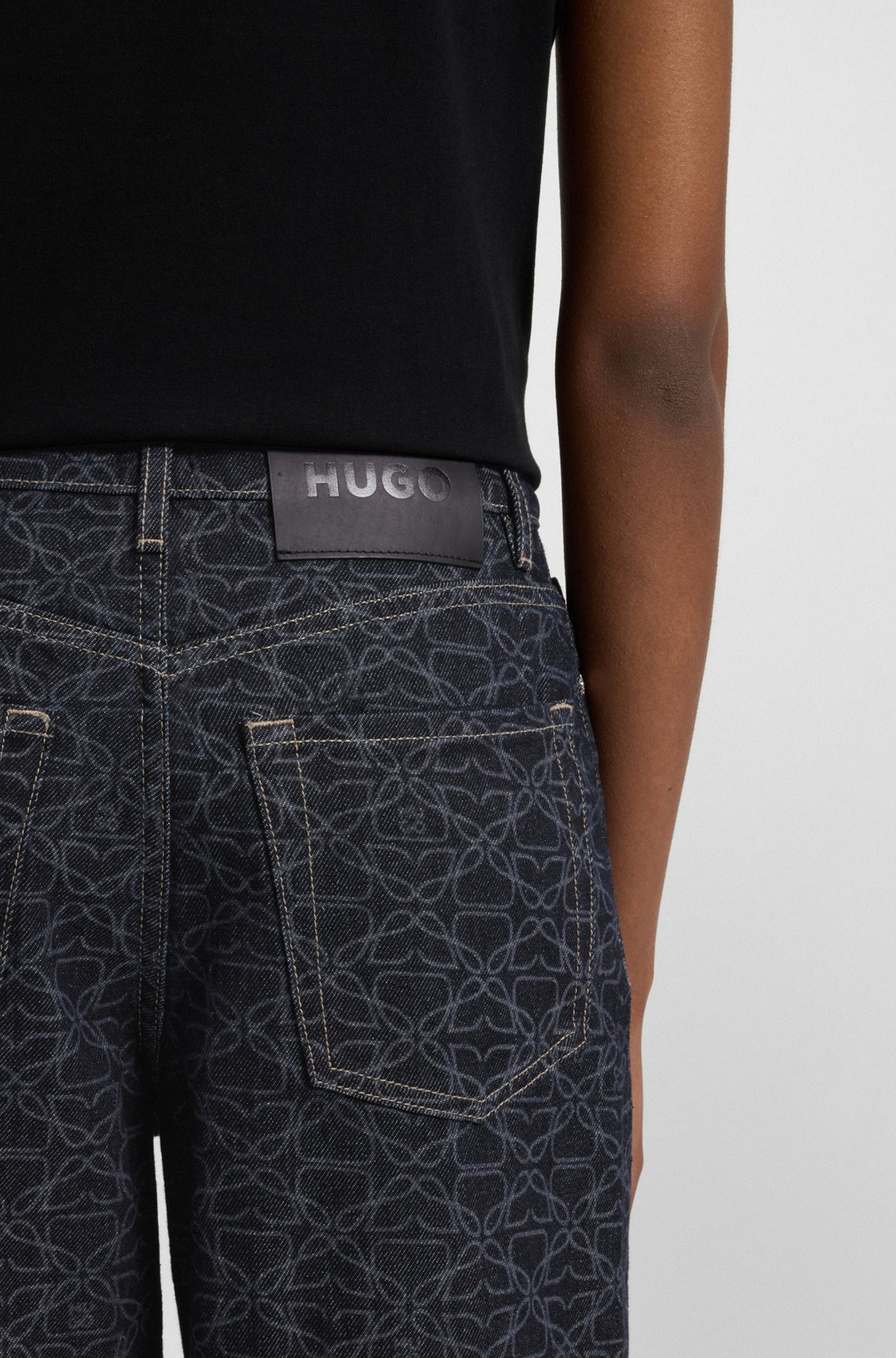 SUPER-WIDE-LEG JEANS IN MONOGRAM LASER-PRINT DENIM - 5