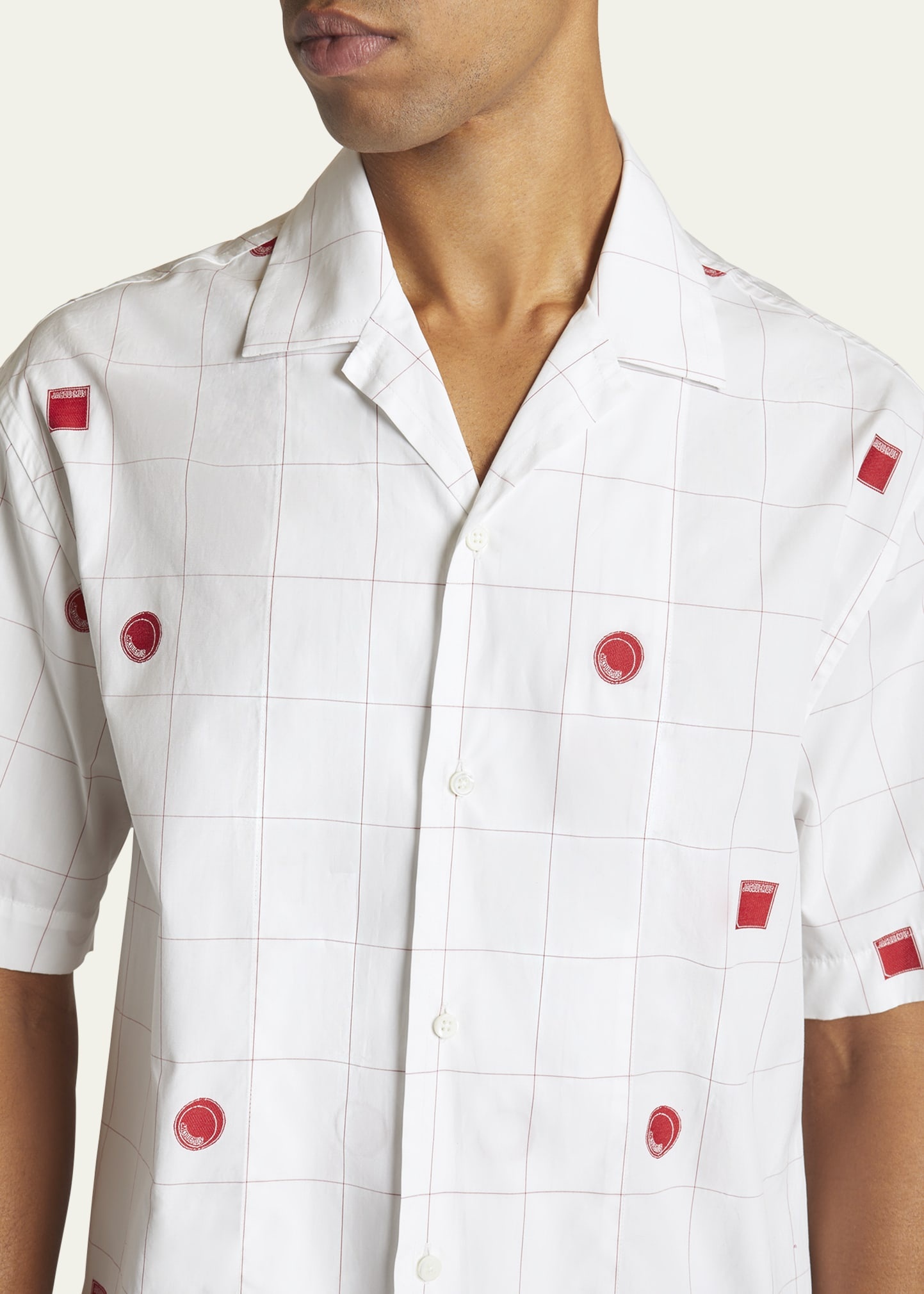 Men's Circles & Squares Embroidered Camp Shirt - 5