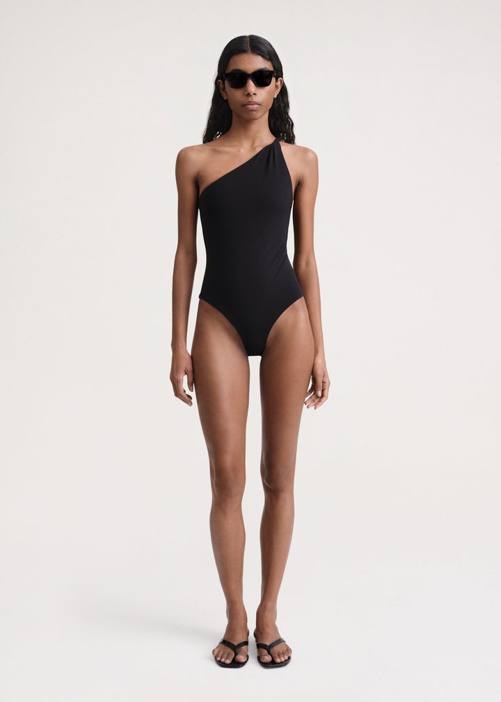 Twist-strap one-shoulder swimsuit black - 2