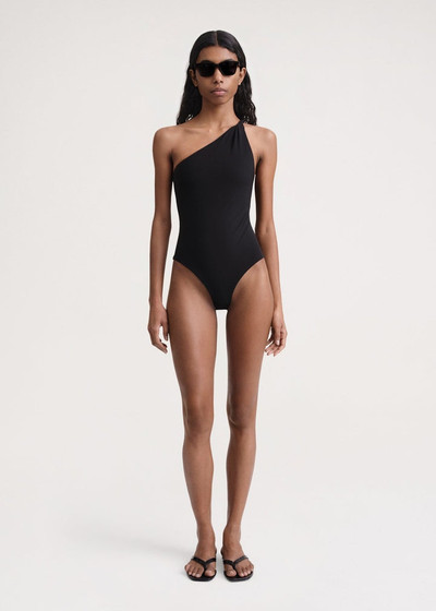 Totême Twist-strap one-shoulder swimsuit black outlook