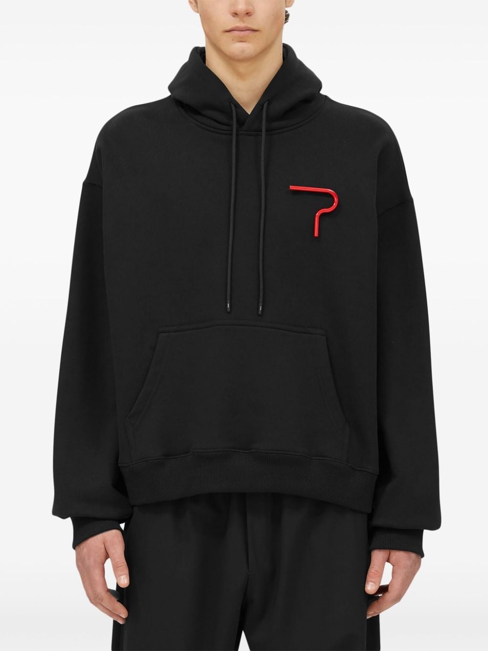 logo appliquÃ© drawstring hoodie - 3