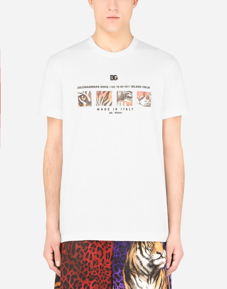 Cotton T-shirt with tiger print - 1