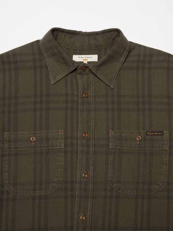 Julian Worker Plaid Check Shirt Olive - 5