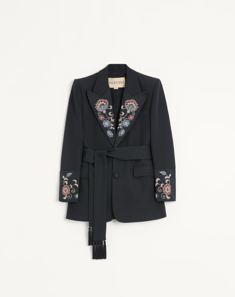 VALENTINO EMBROIDERED BELTED JACKET IN GRAIN DE POUDRE WOOL 1