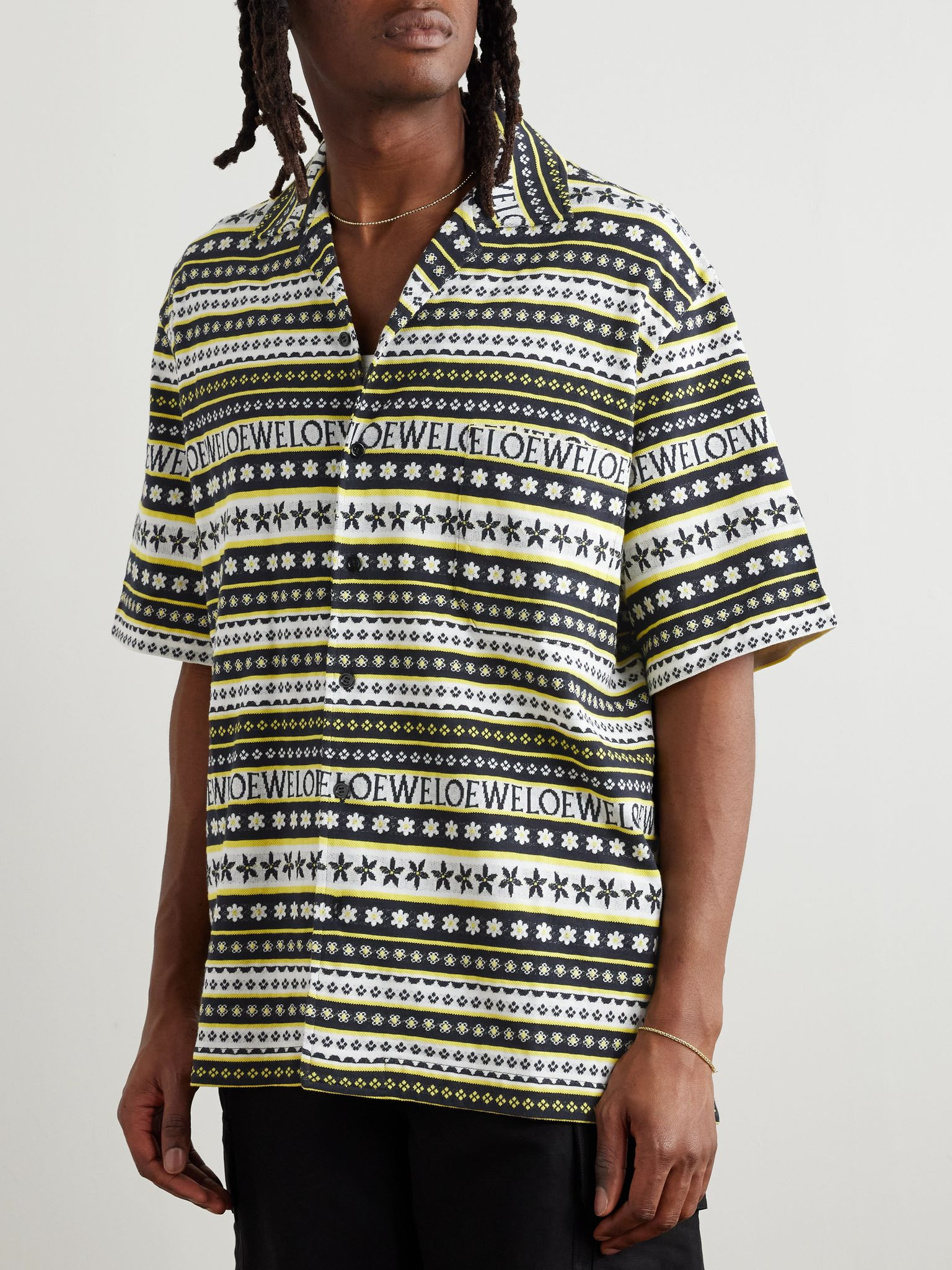 + Paula's Ibiza Camp-Collar Jacquard-Knitted Cotton Shirt Yellow - 3