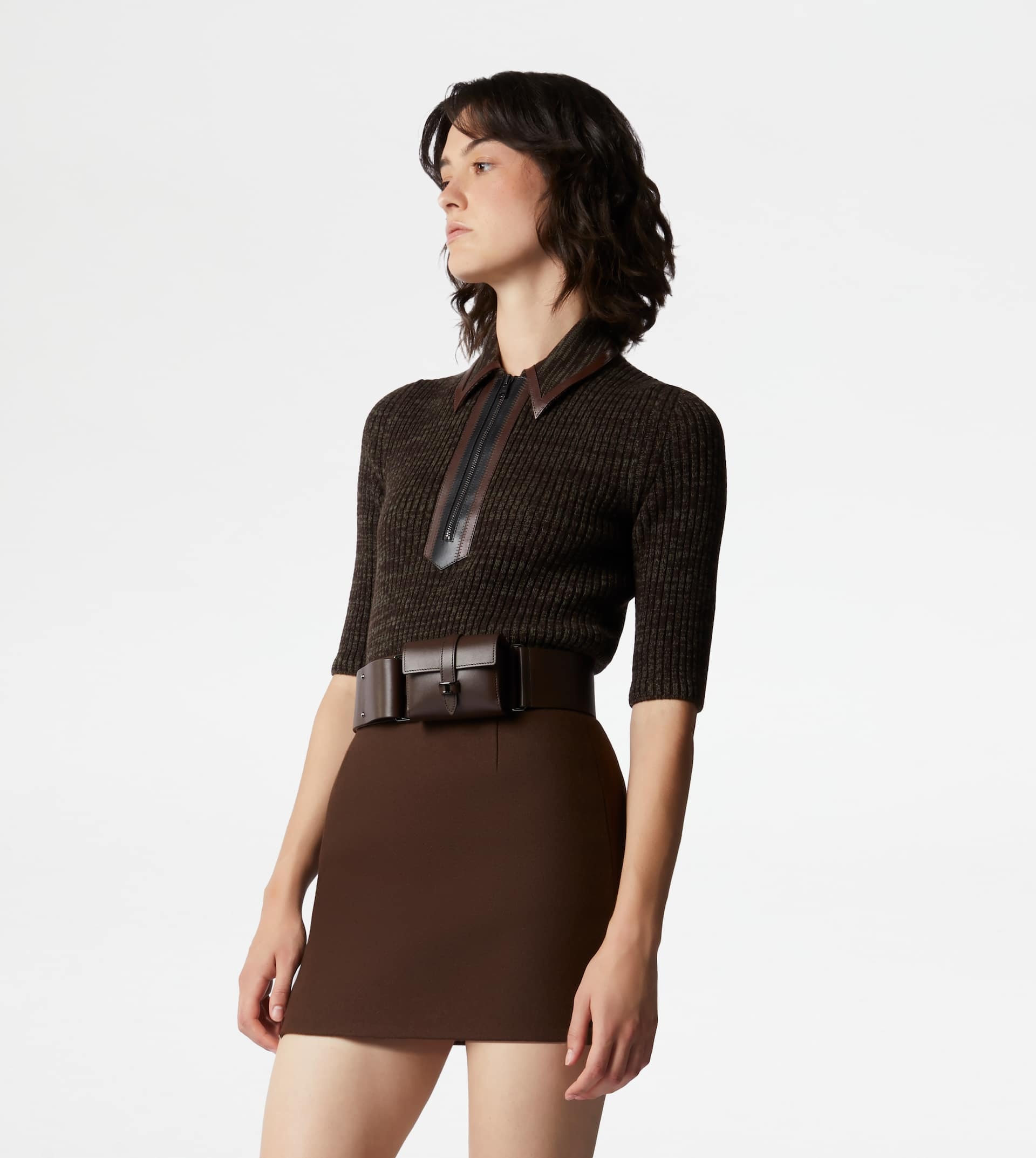 POLO SHIRT WITH LEATHER INSERTS - BROWN, GREEN - 4
