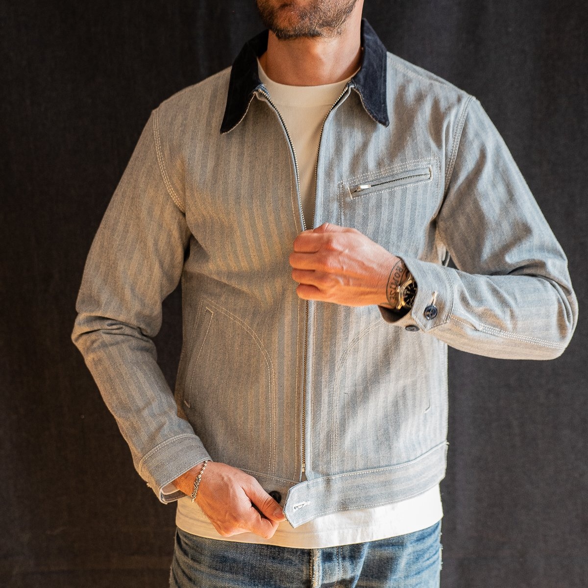 IHJ-119-BLU 14oz Heavy Herringbone Work Jacket - Blue - 4