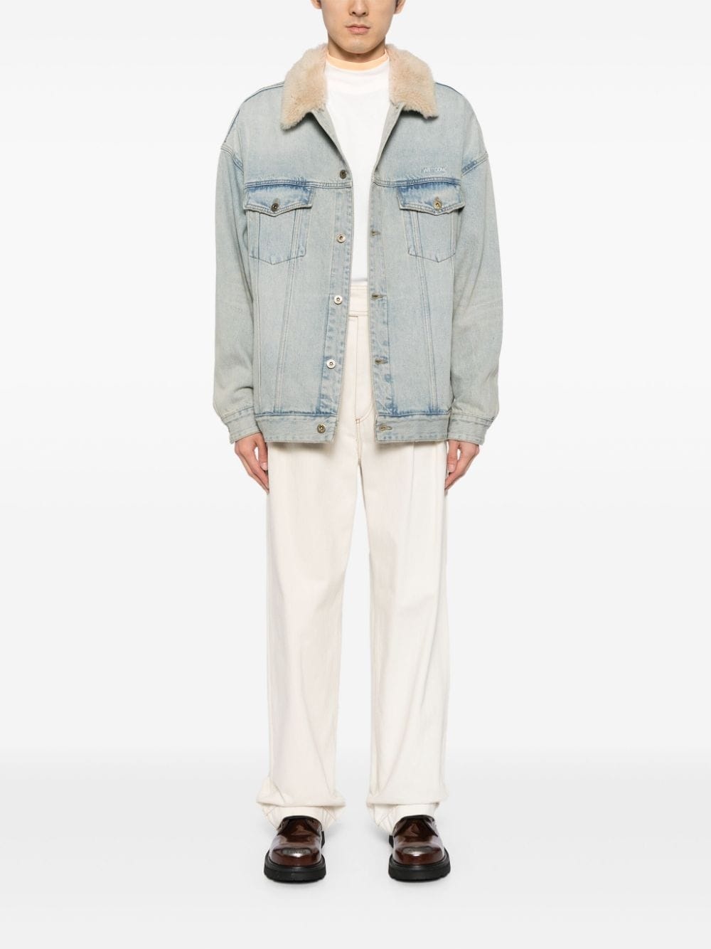 shearling-collar denim jacket - 2