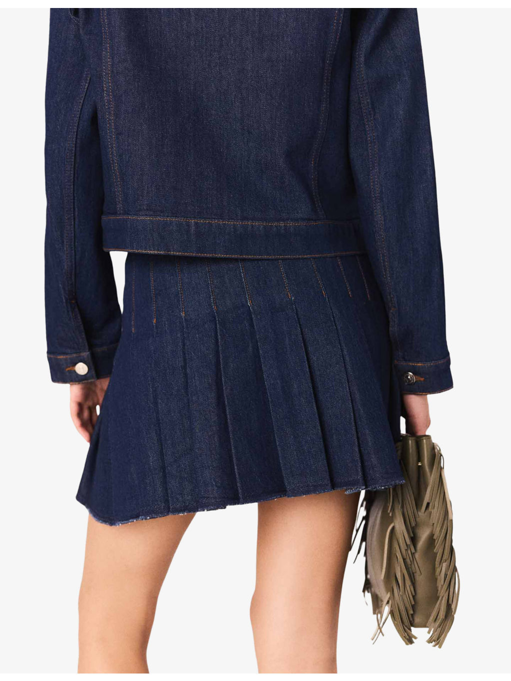 Contrast-Trim Pleated Stretch-Denim Mini Skirt - 4