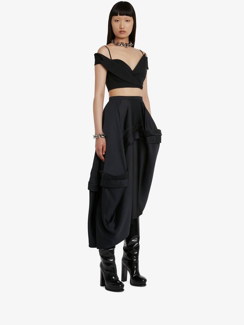 Women's Trompe L'oeil Tailored Crop Top in Black - 3