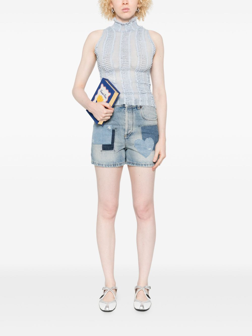 patchwork heart denim short shorts - 2
