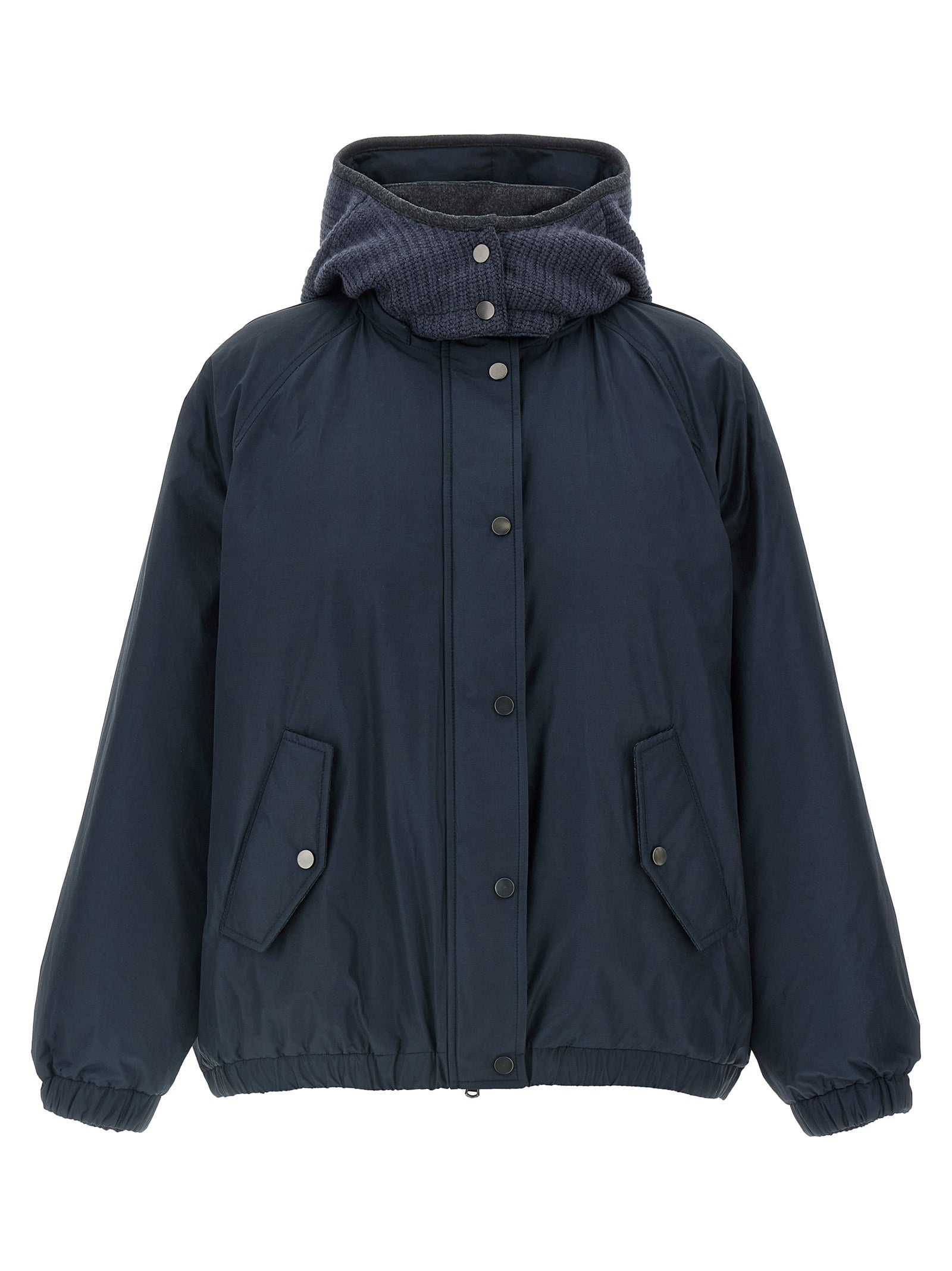 Knitted Hooded Down Jacket Puffer Jackets Blue - 1