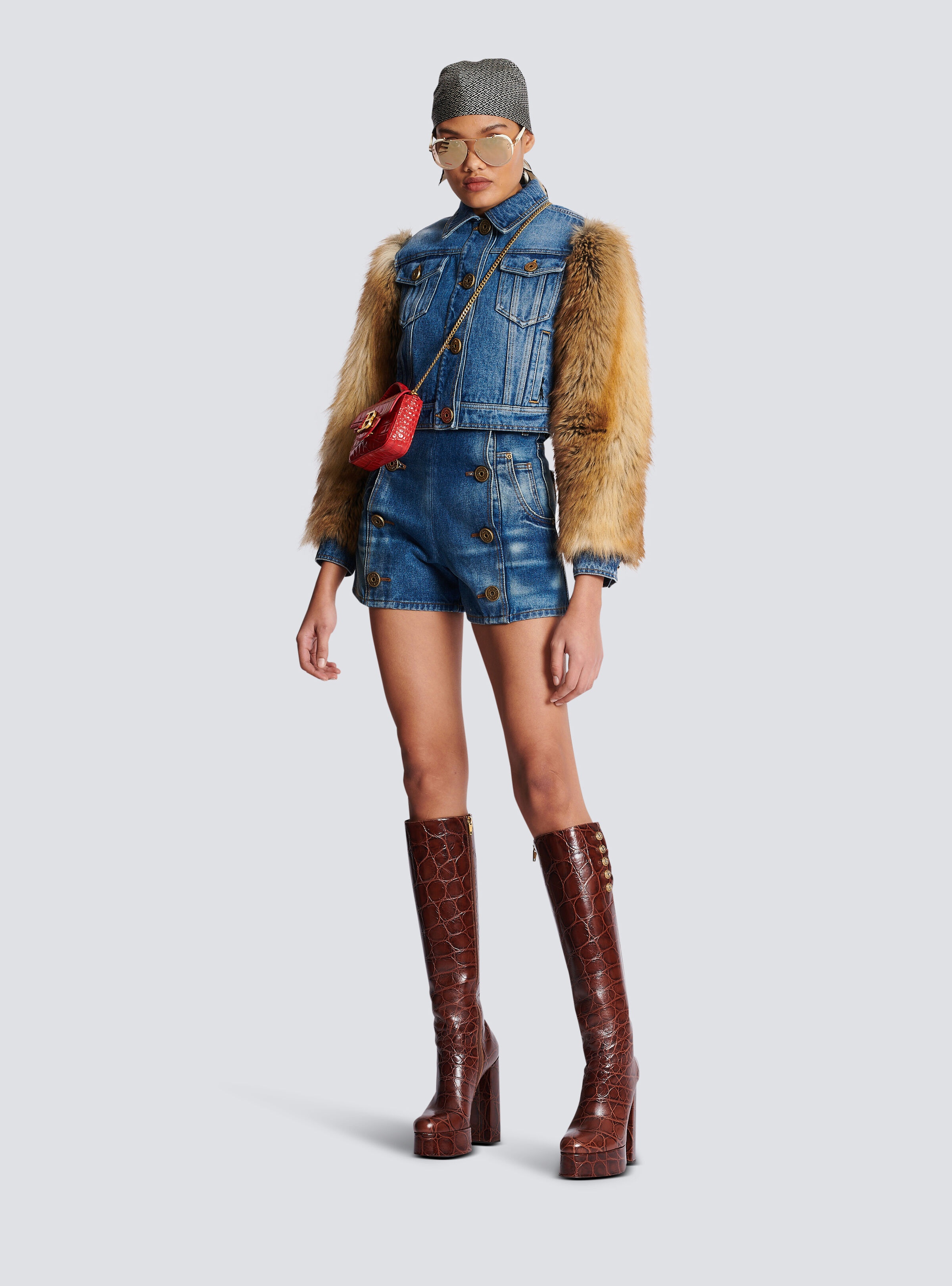 Denim and faux fur jacket - 2