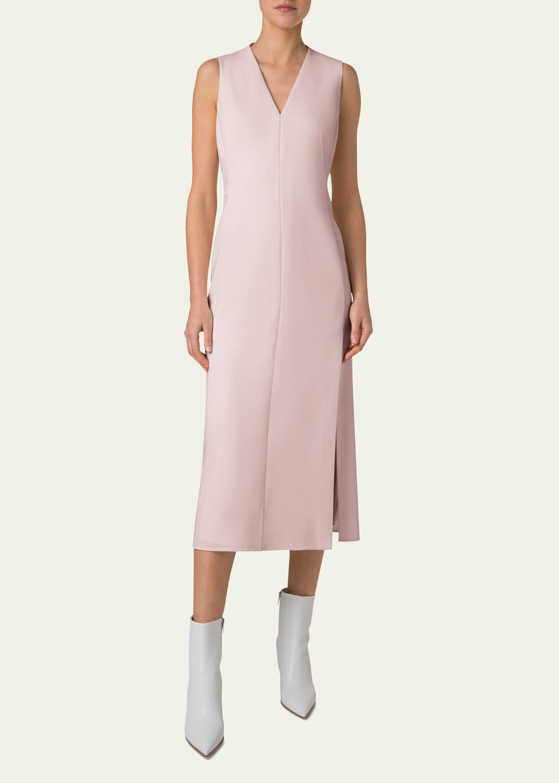 AKRIS V-Neck Midi Wool Dress outlook