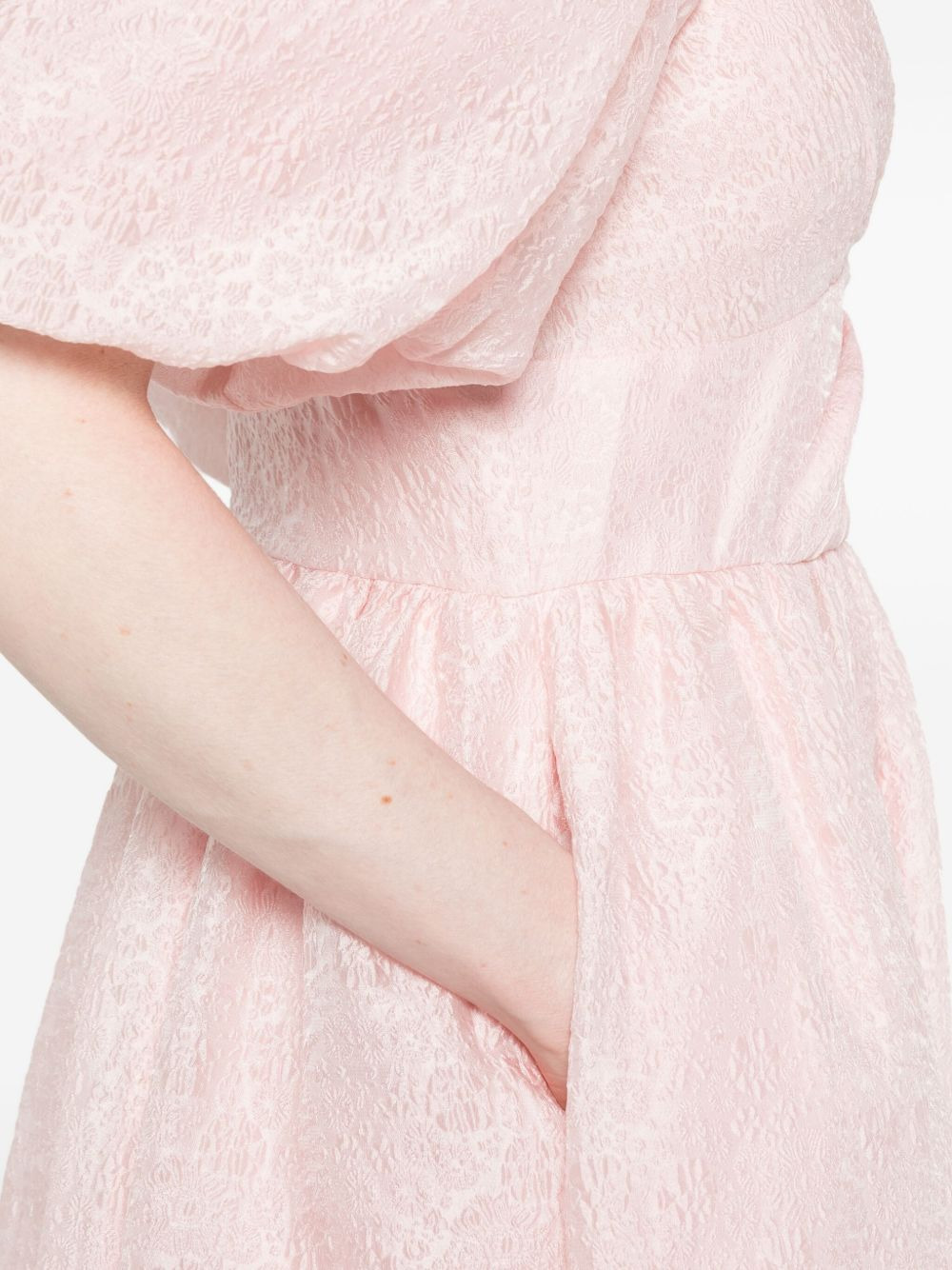 puff-sleeve V-neck midi dress - 5
