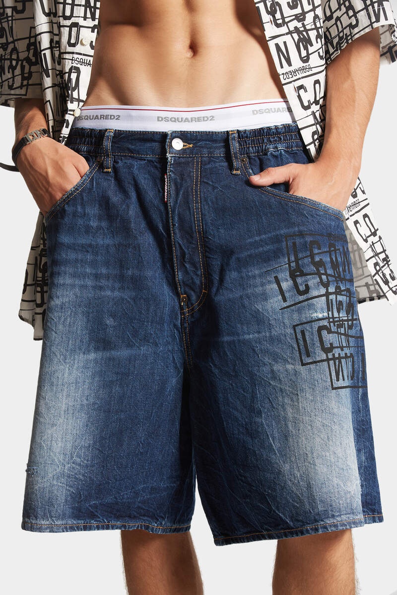 ICON DARK WASH STAMPS SURFER DENIM SHORTS - 5