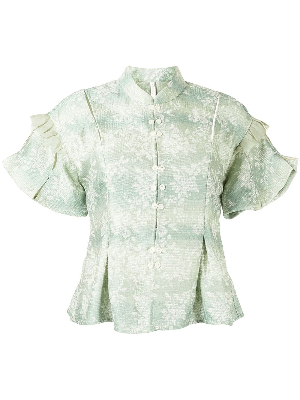 floral-jacquard short-sleeve blouse - 1