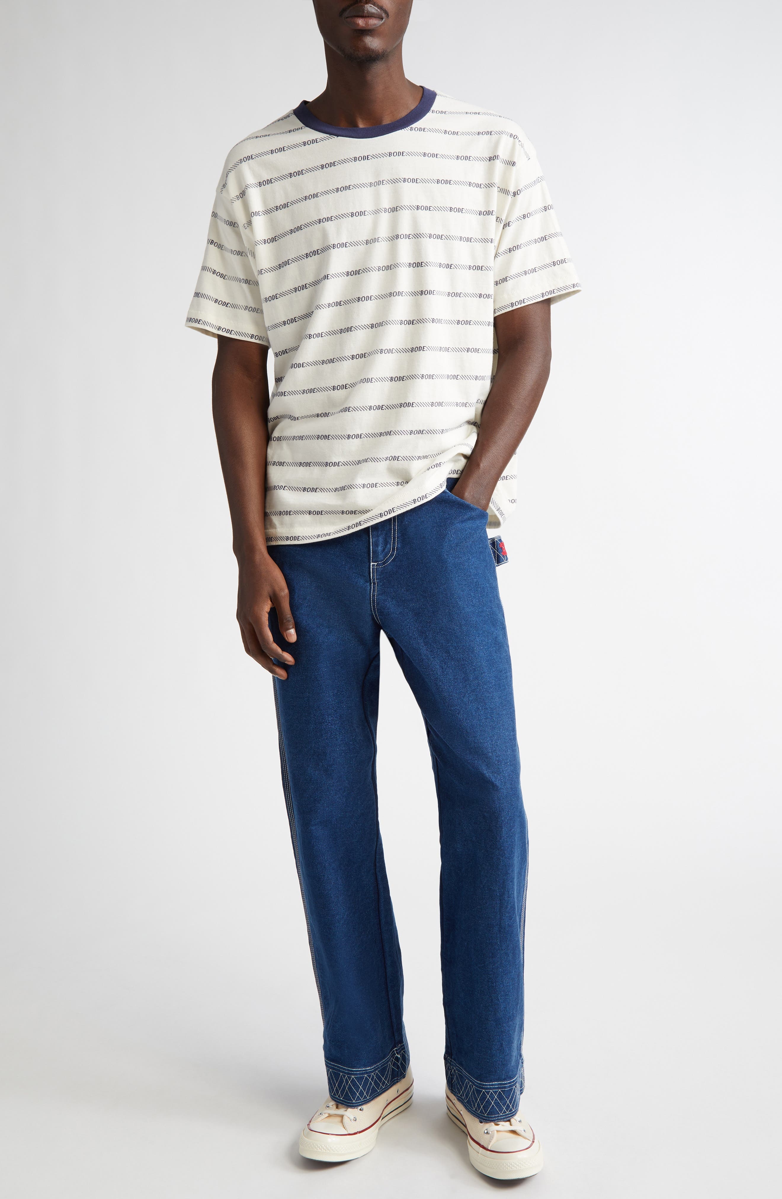 Bode Rec Jacquard Stripe Cotton Logo T-Shirt in White Multi at Nordstrom - 2