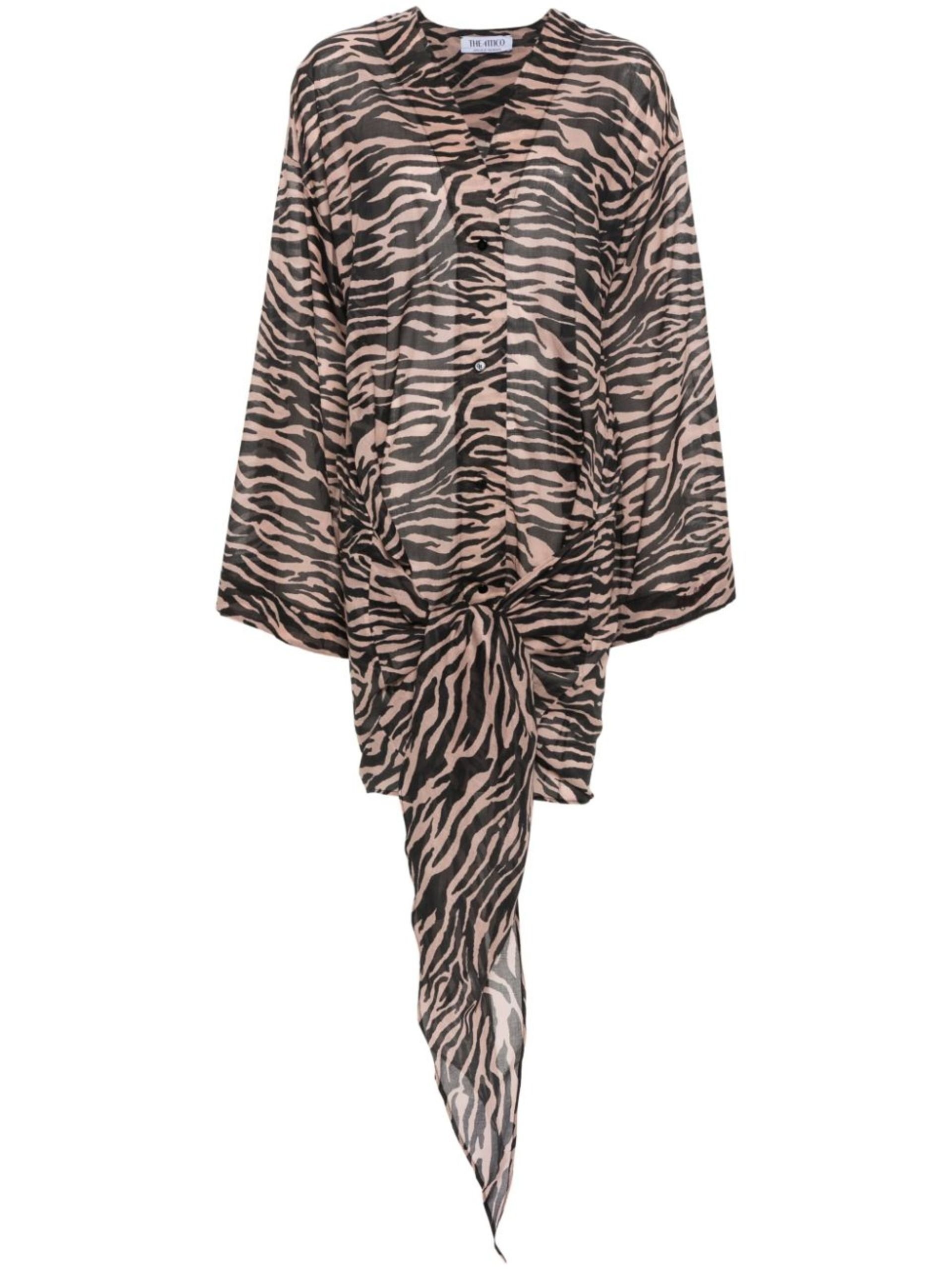 Brown Zebra-Print Mini Dress - 1