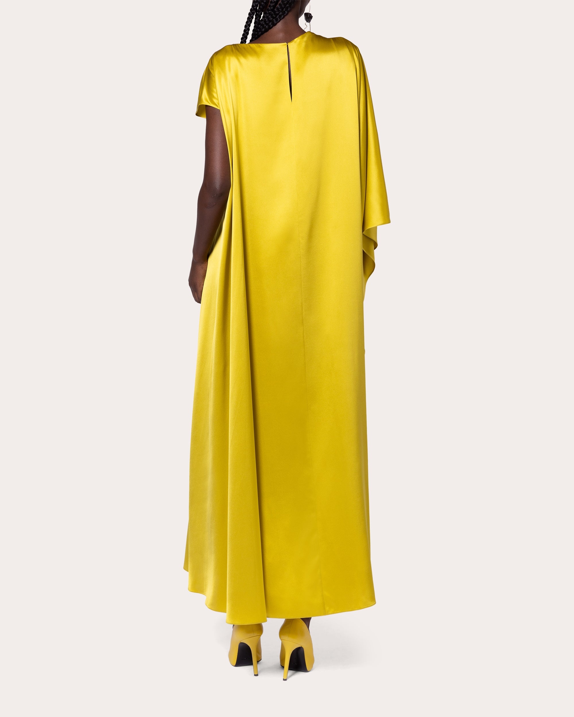 Hiba Silk Asymmetric Cape Midi Dress - 2