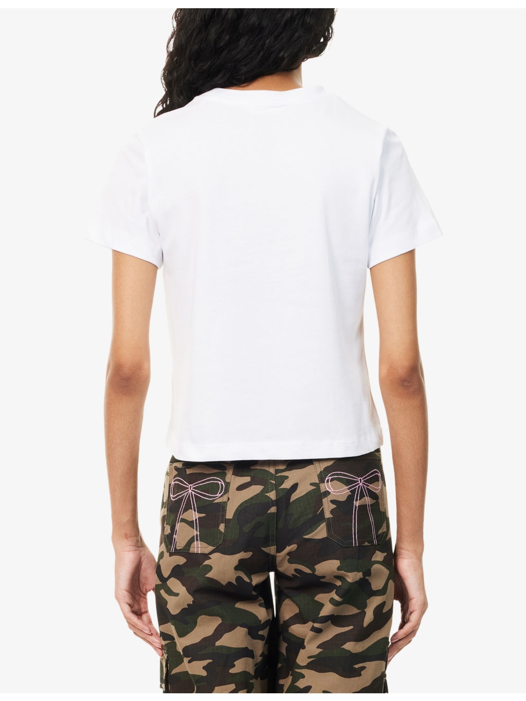Bow-Print Cropped Cotton T-Shirt - 4