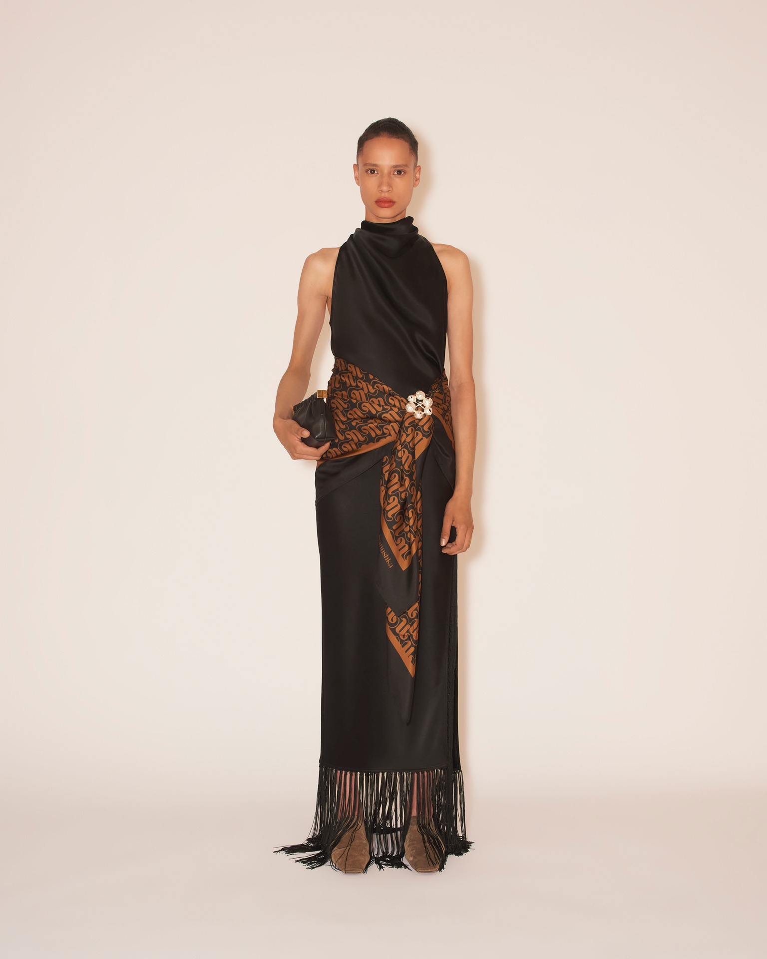 MIANI - Silk printed scarf - Art nouveau tan - 3