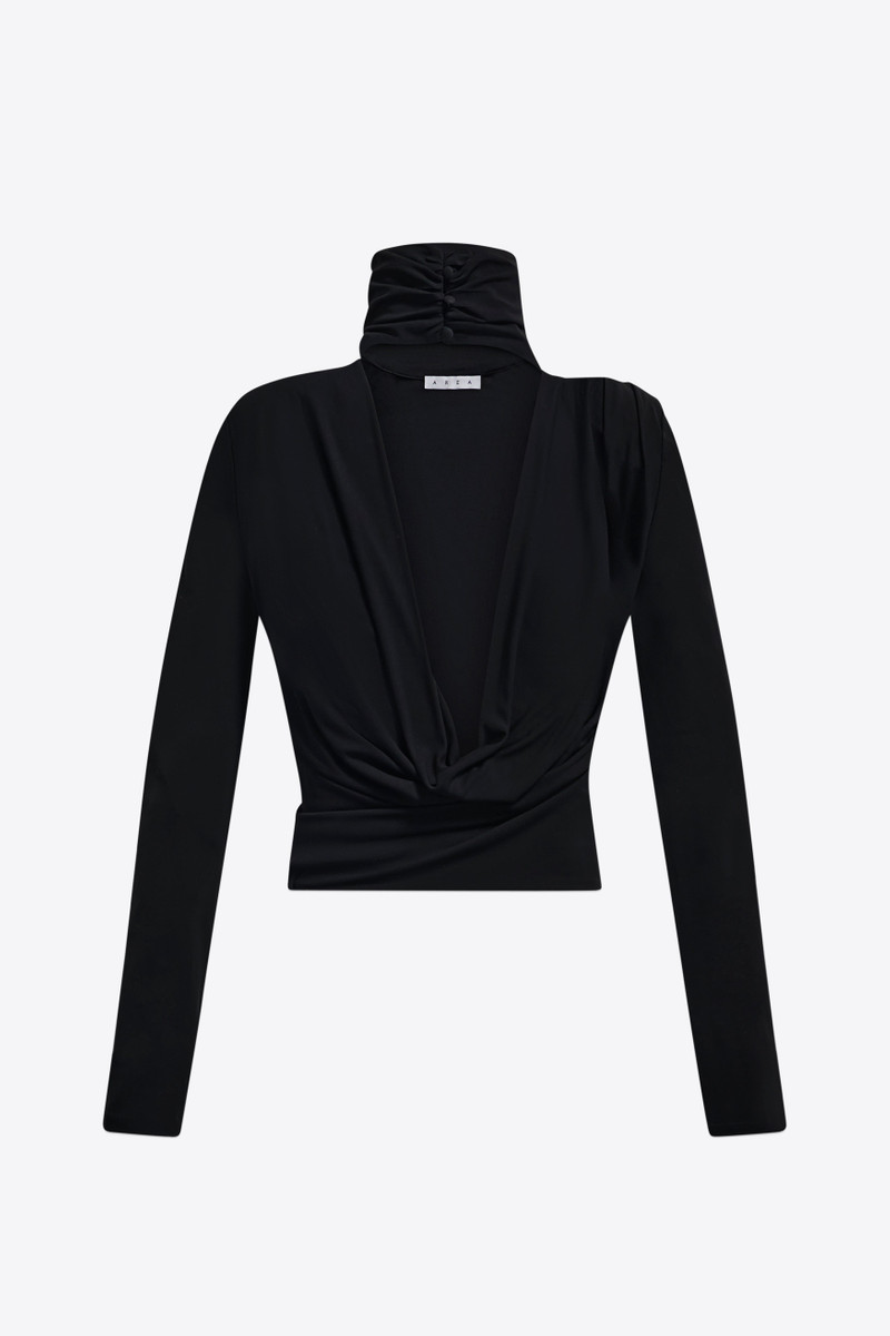 AREA CRYSTAL CLUSTER DRAPED LONG SLEEVE OPEN BACK TOP outlook