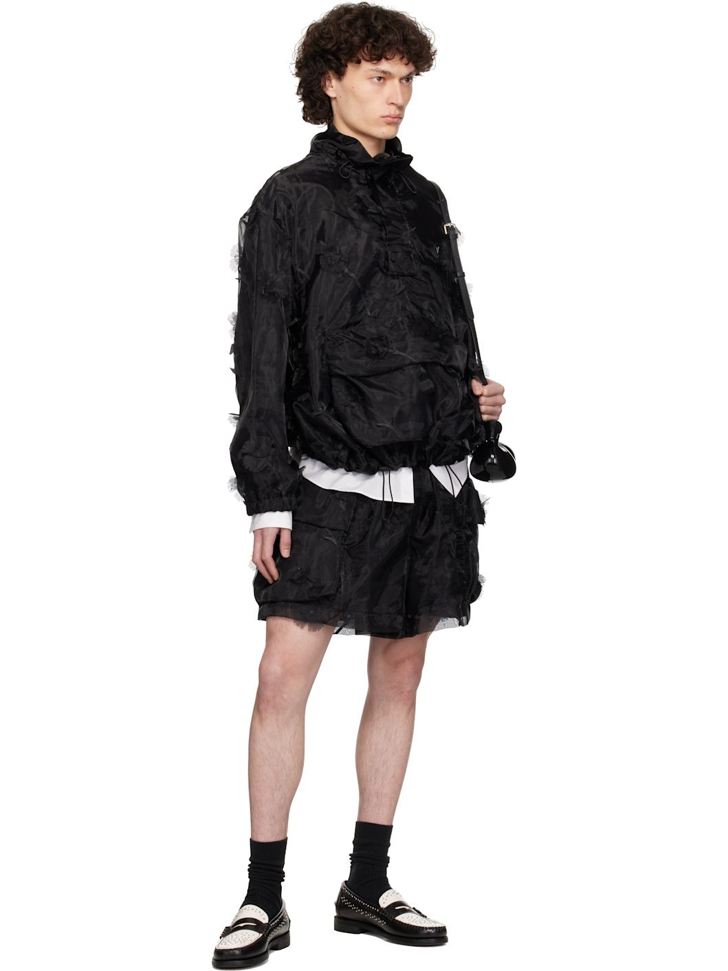 Black Carnation Organza Cagoule Jacket - 4