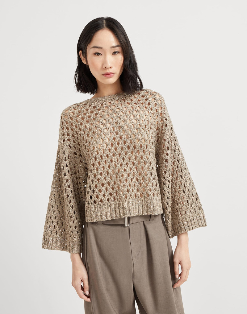 Silk and linen dazzling net sweater - 1