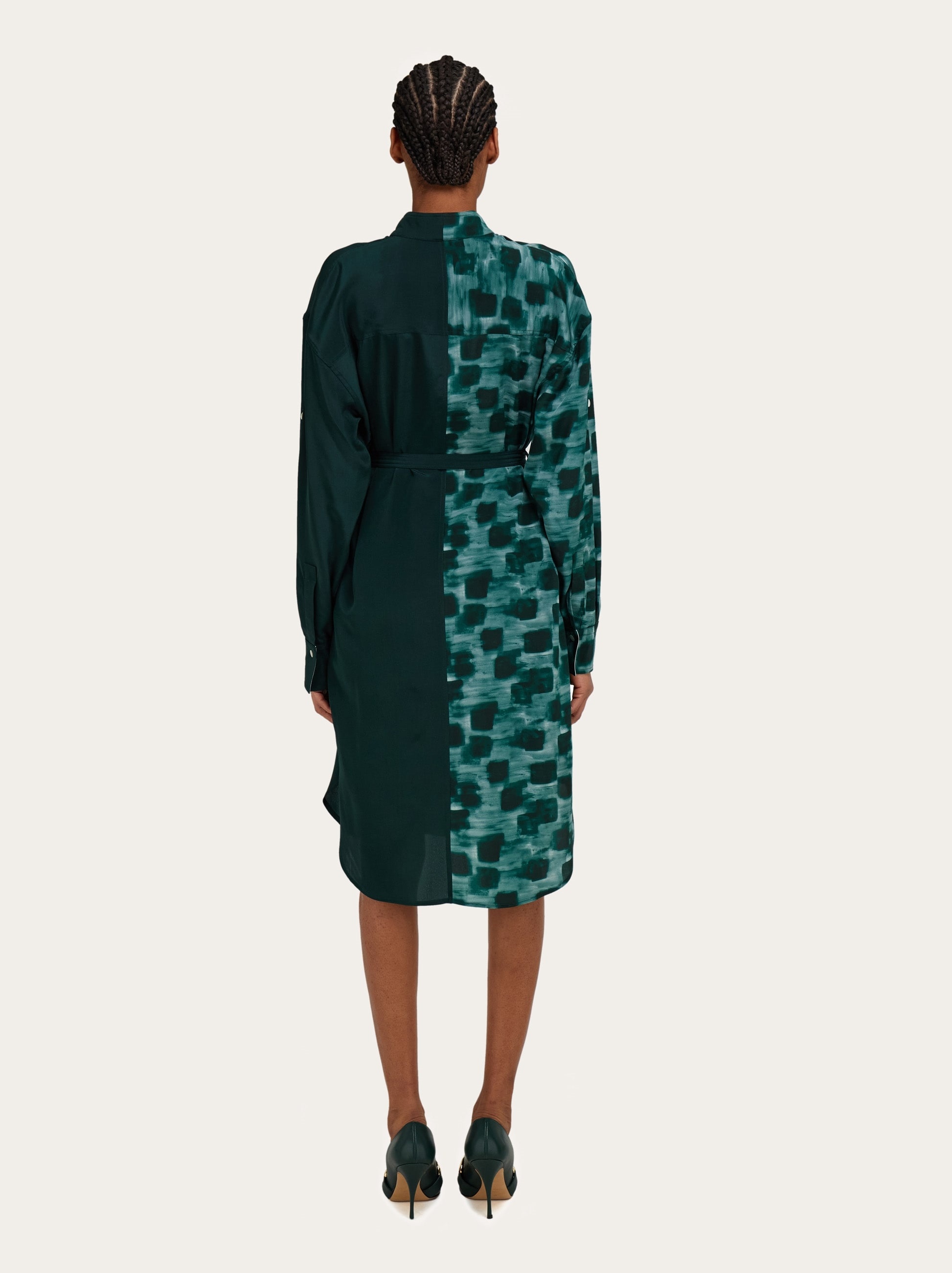 Shirt dress with contrasting prints - 4