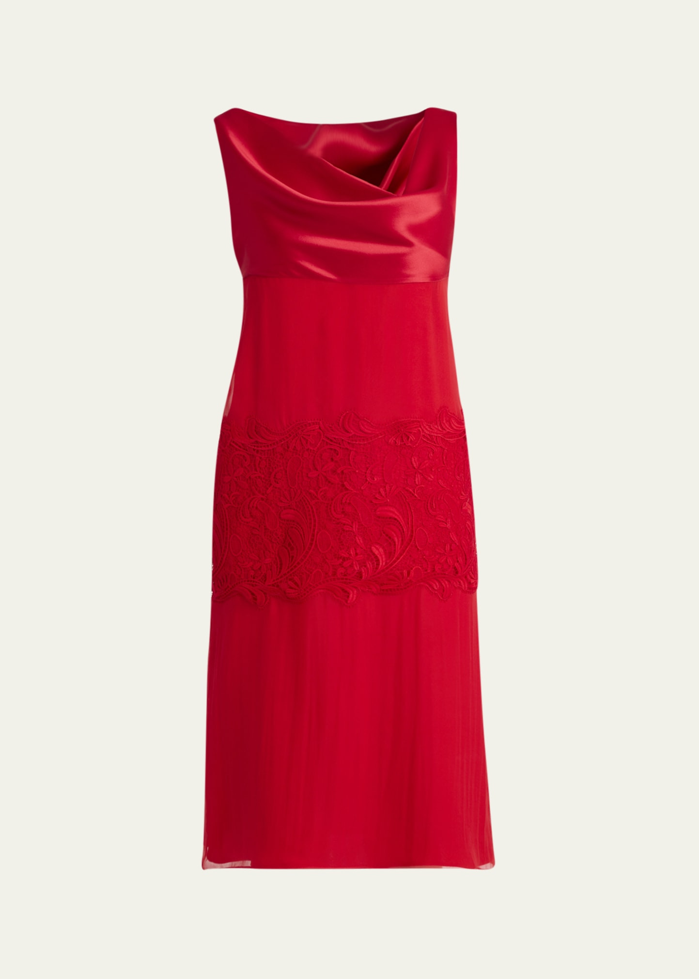 lace-Panel Silk Chiffon Midi Dress - 1