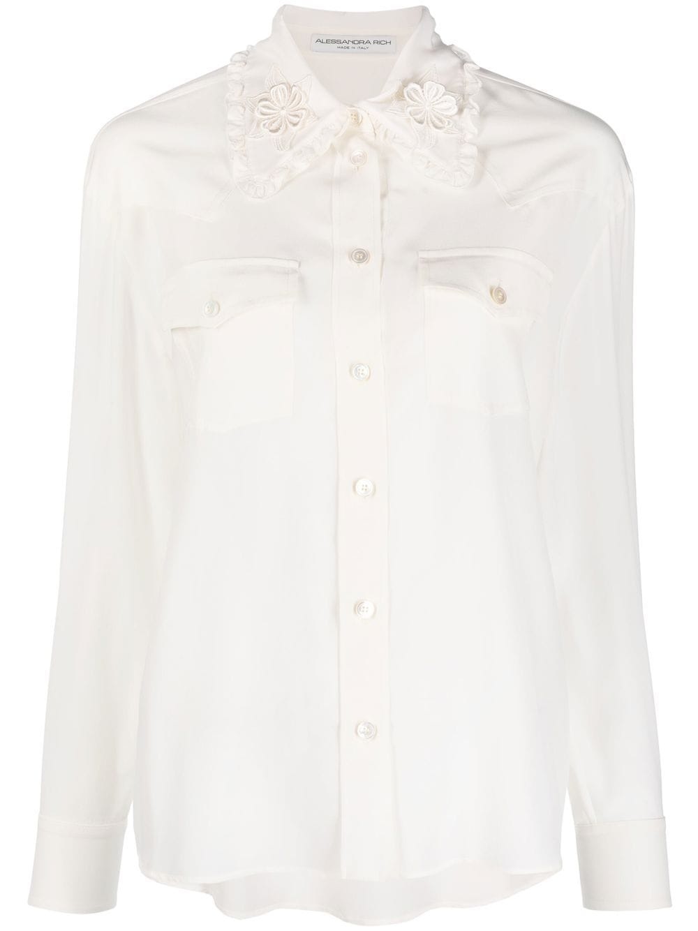 floral-embroidered silk shirt - 1