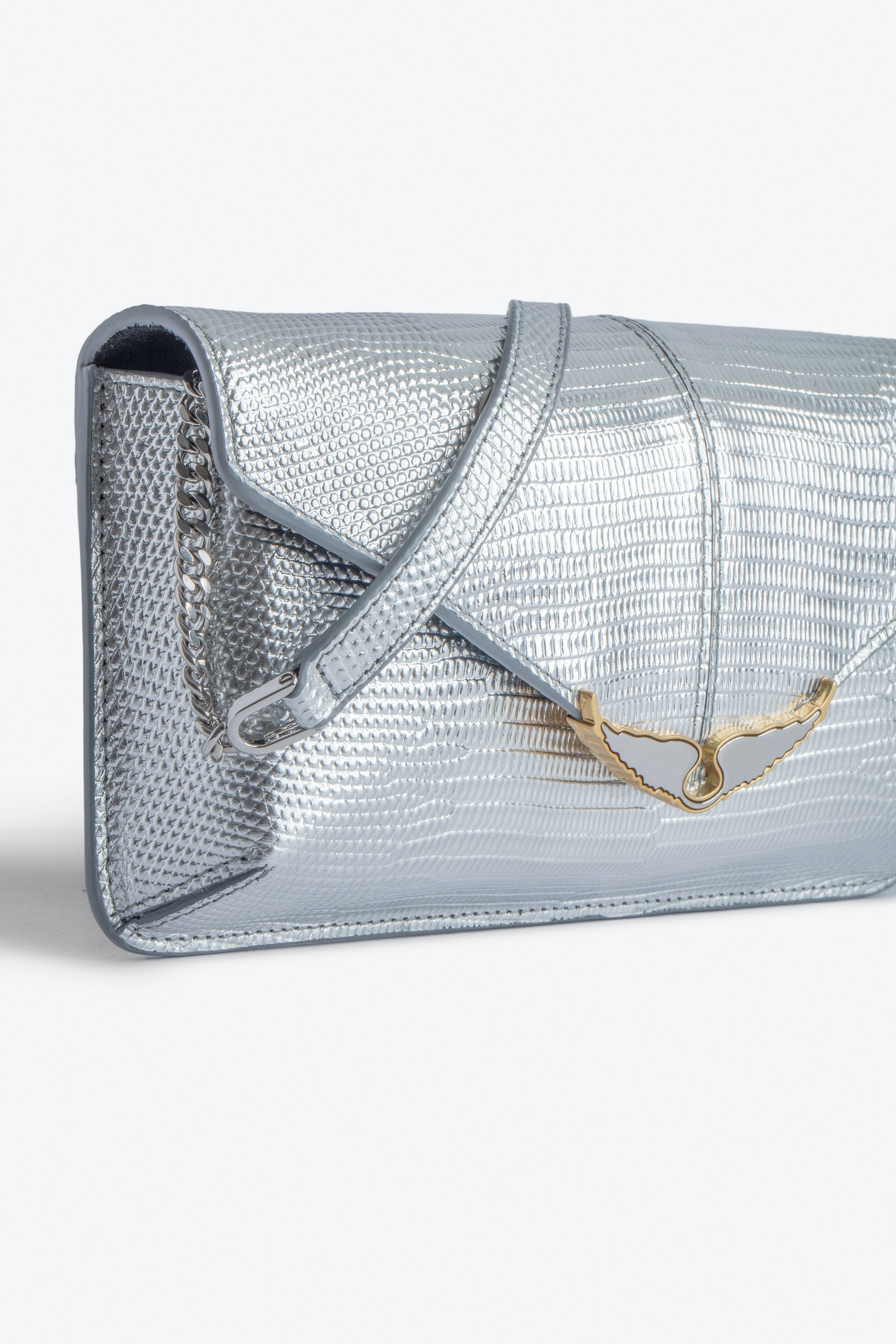 Borderline Embossed Metallic Clutch - 4
