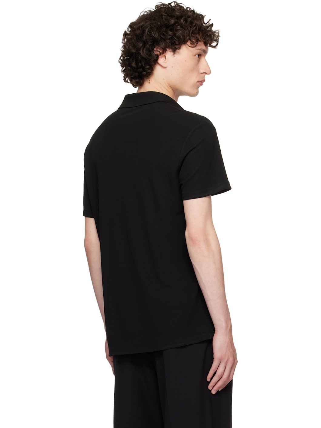 Black Satin Strip Viscose Polo - 3