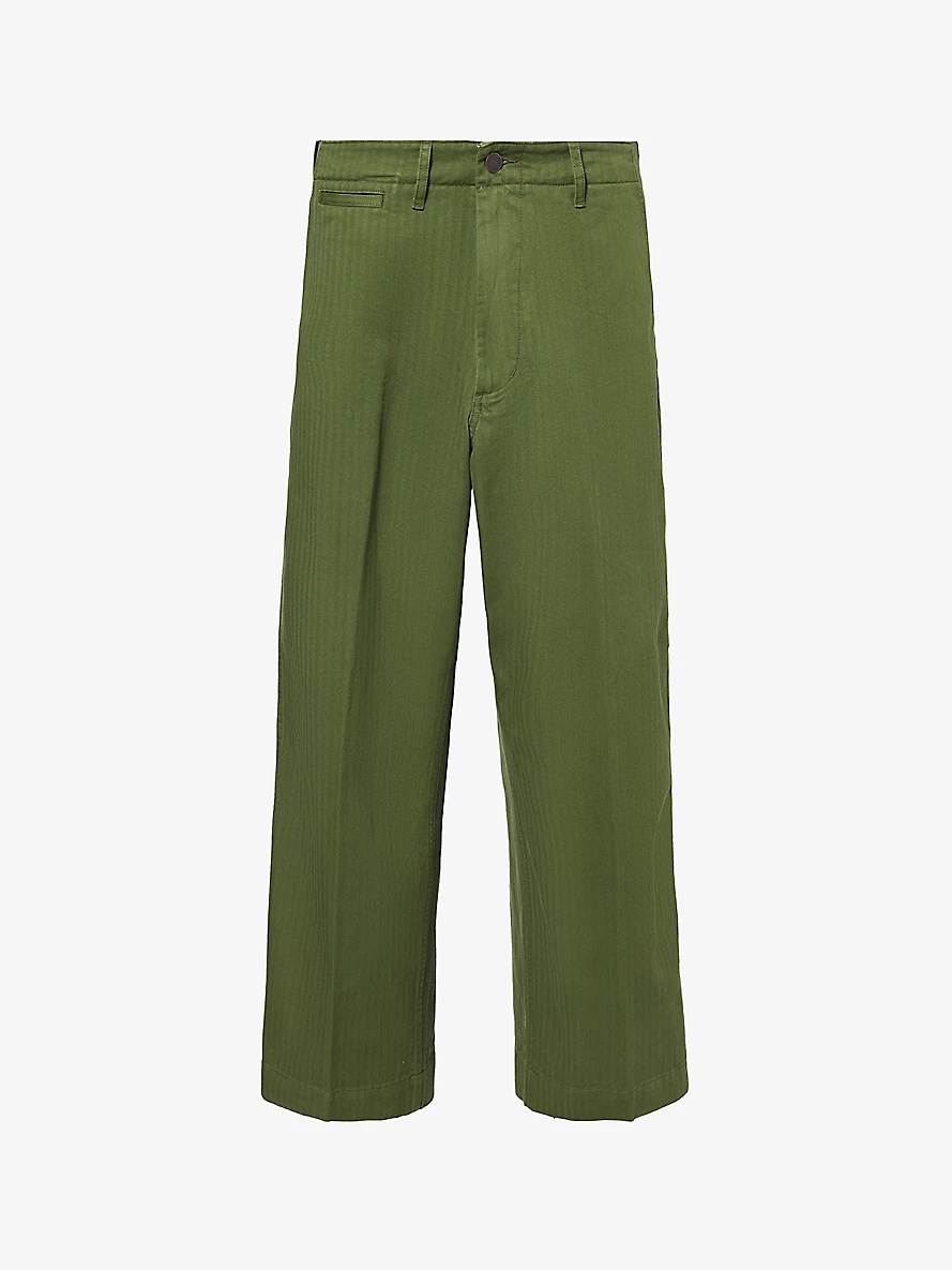 Herringbone regular-fit wide-leg cotton trousers - 1