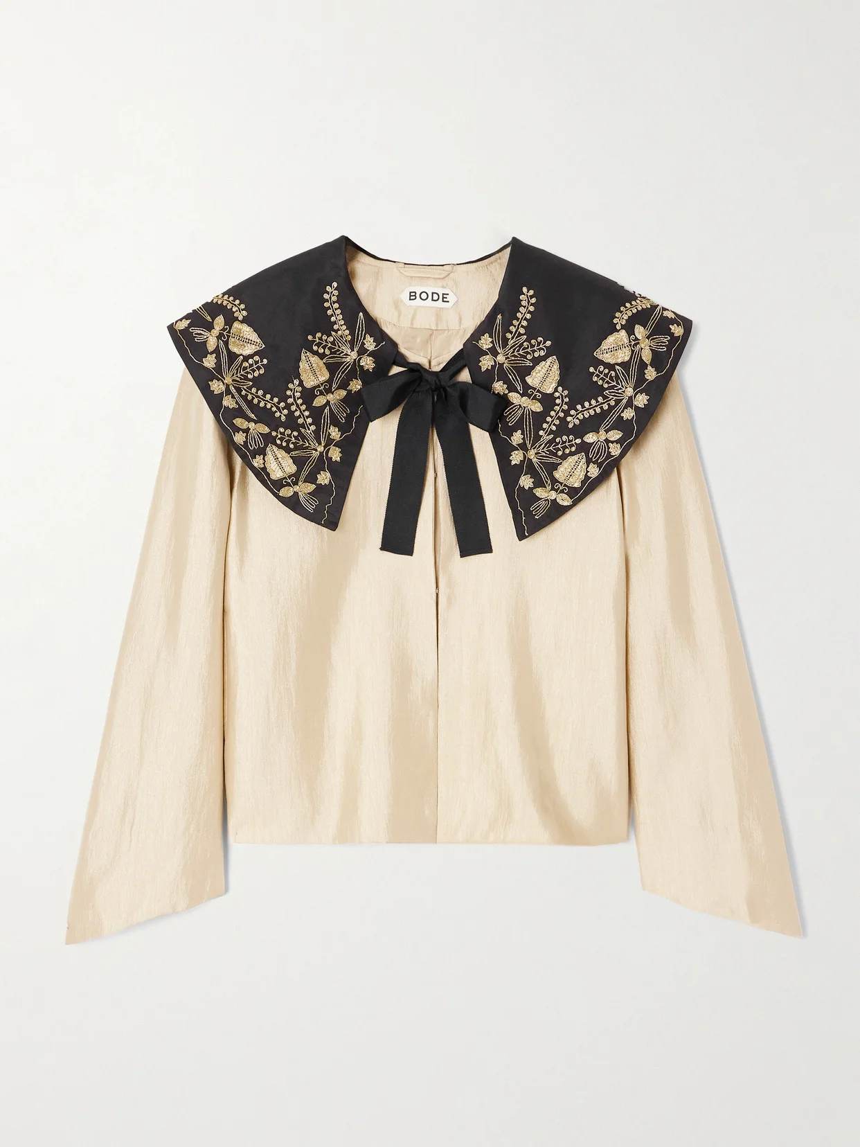 Gilt Bead-embellished Grosgrain-trimmed Dupioni Jacket - 1