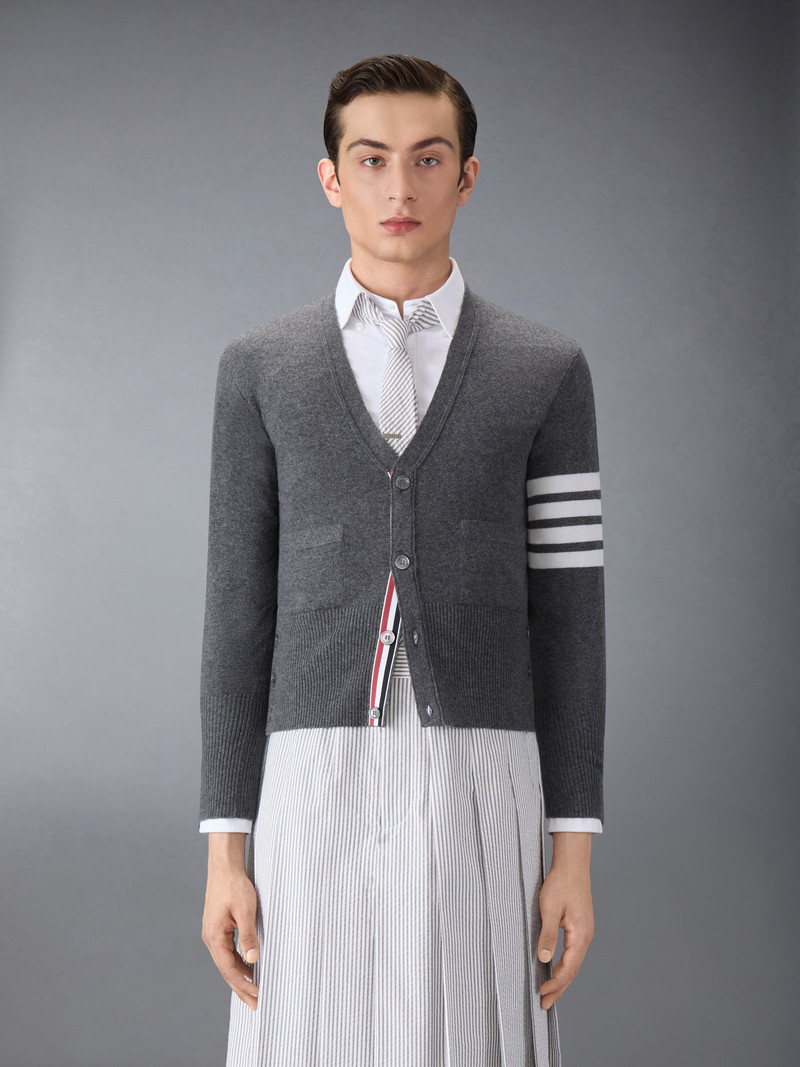 Thom Browne Medium Grey Cashmere 4-Bar V-Neck Cardigan outlook