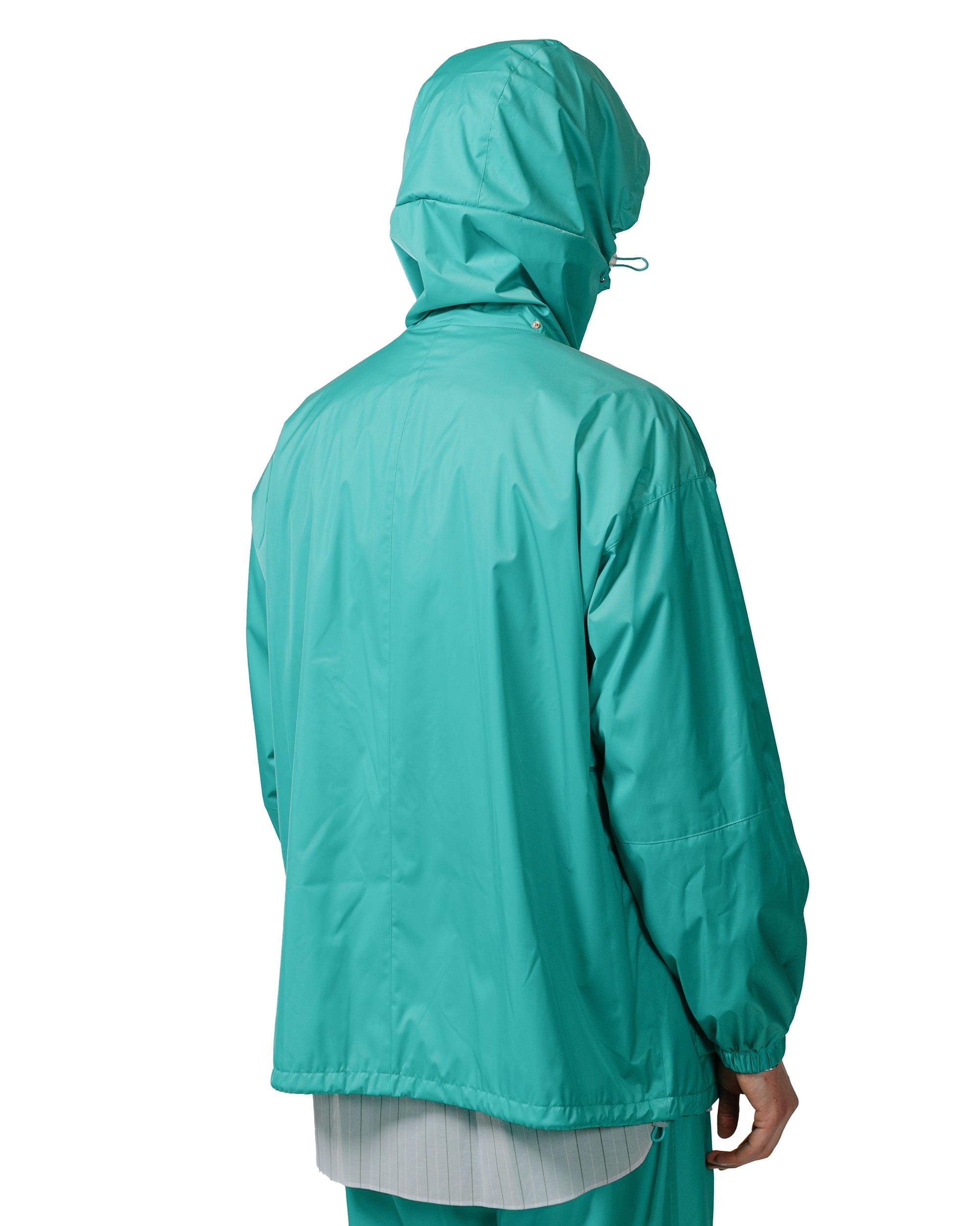 Hard Twist Polyester Satin Laminate Zip Blouson Turquoise Blue - 5