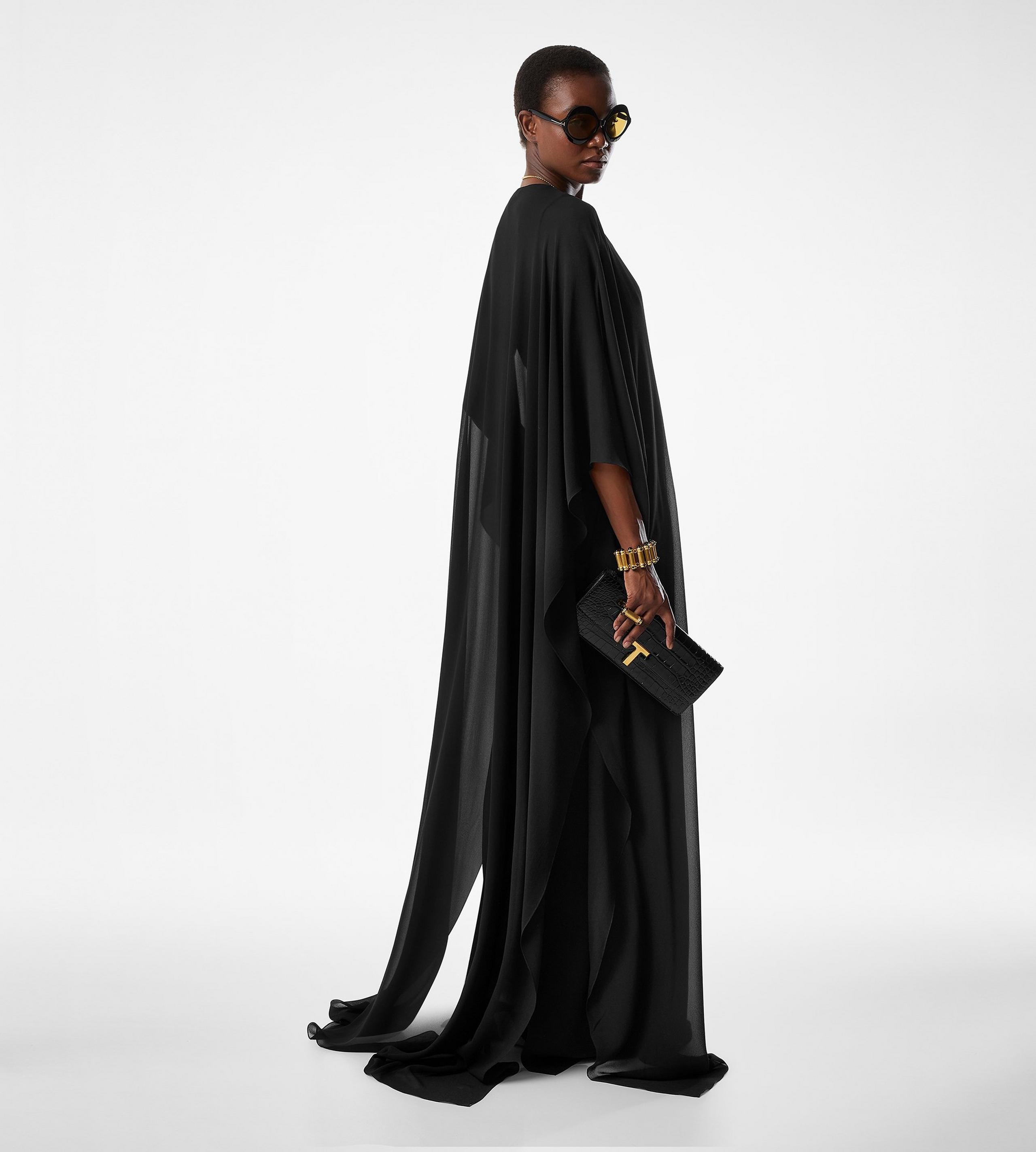 DEEP V-NECK EVENING DRESS WITH METAL HARDWARE DETAIL - 3
