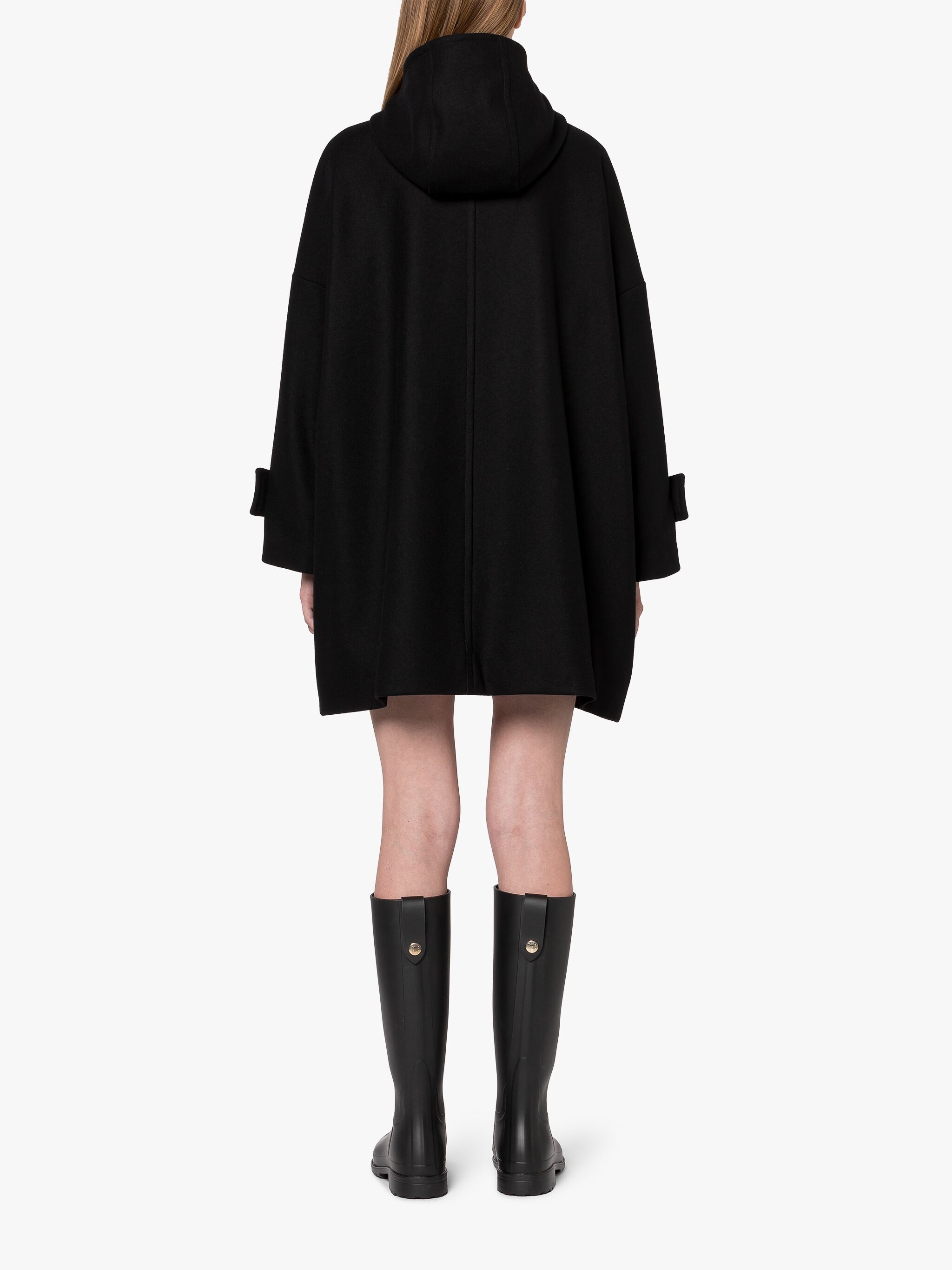 HUMBIE HOOD BLACK WOOL OVERCOAT - 4