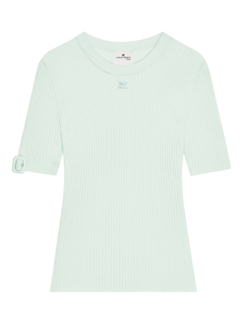 buckle-sleeve ribbed T-shirt 1