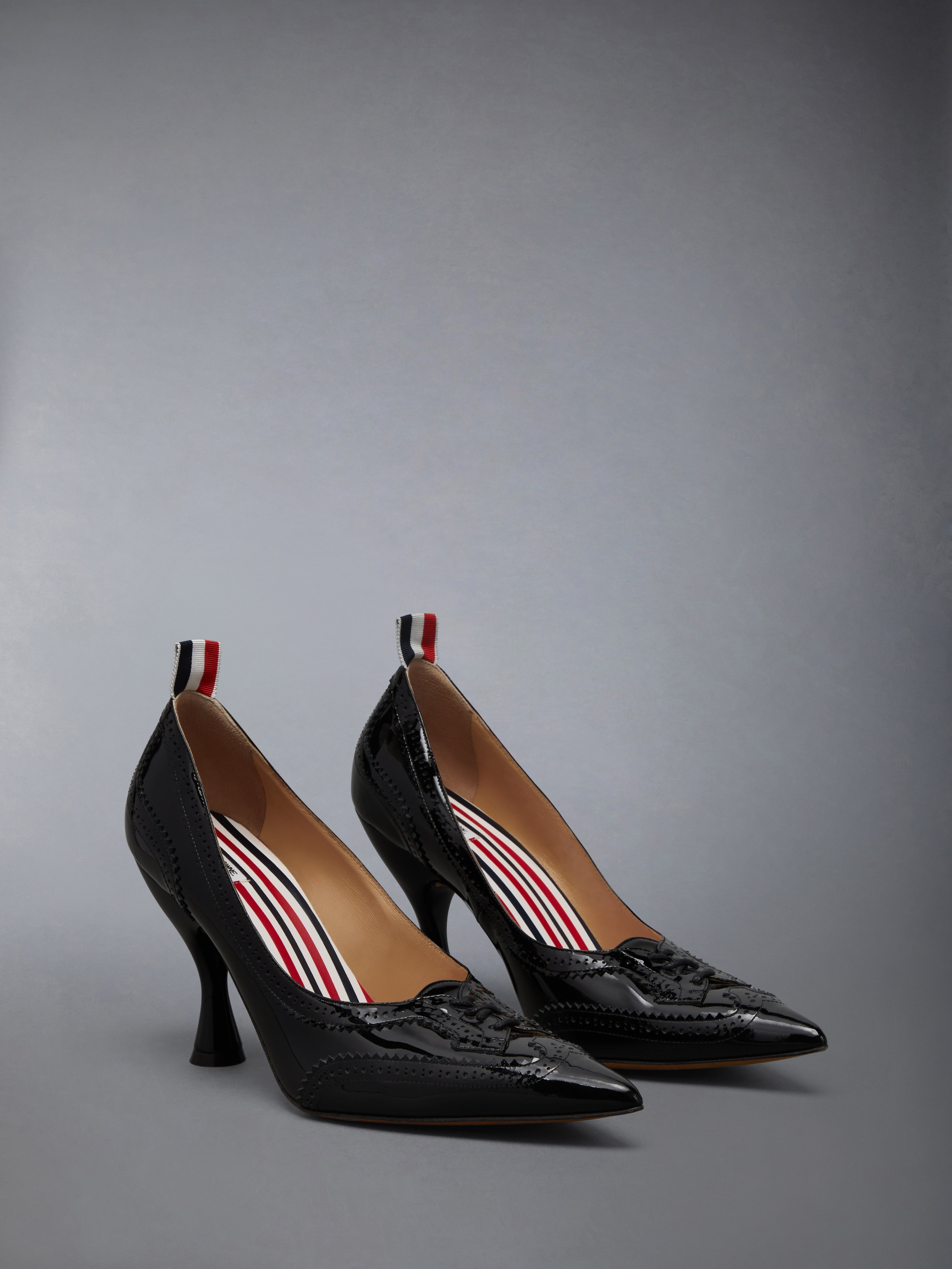 SOFT PATENT LEATHER WINGTIP 90MM CURVED HEEL PUMP - 2