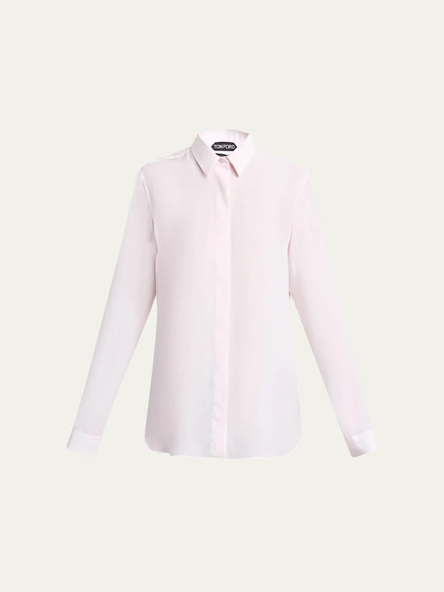 Silk Crepe De Chine Button-Down Blouse - 1