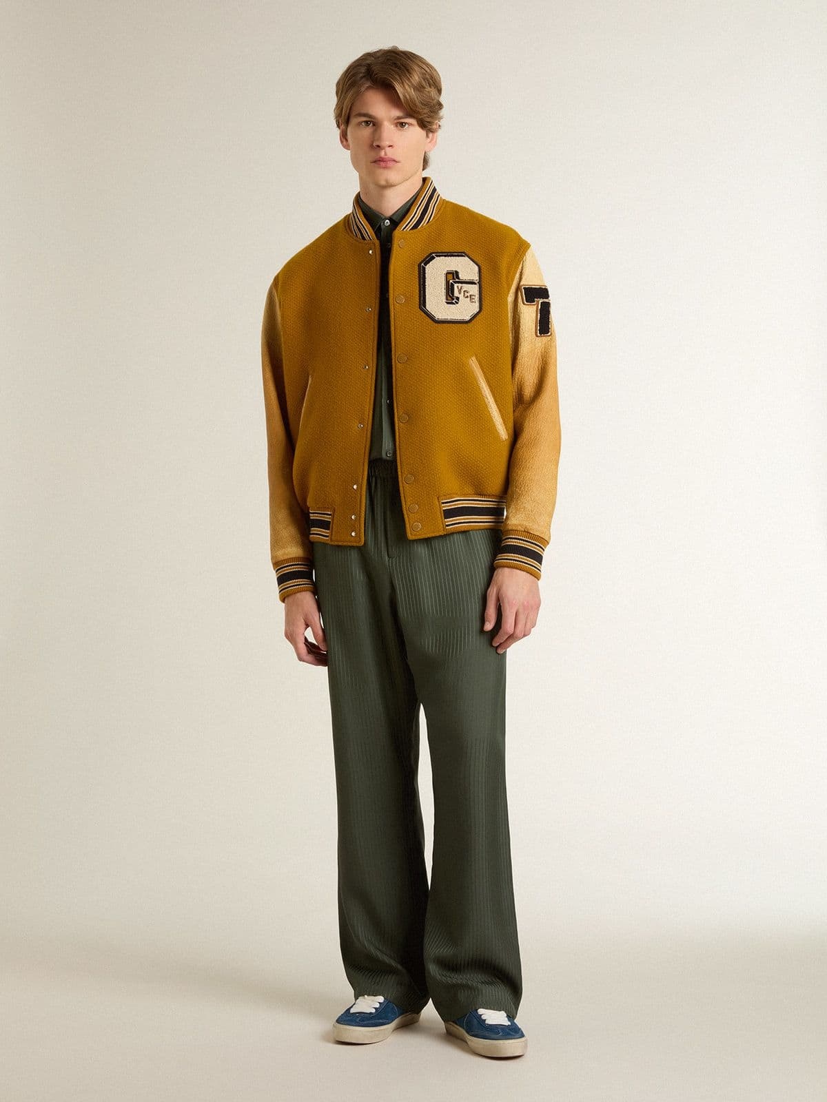 Men's dark green shirt with vertical stripes - 3