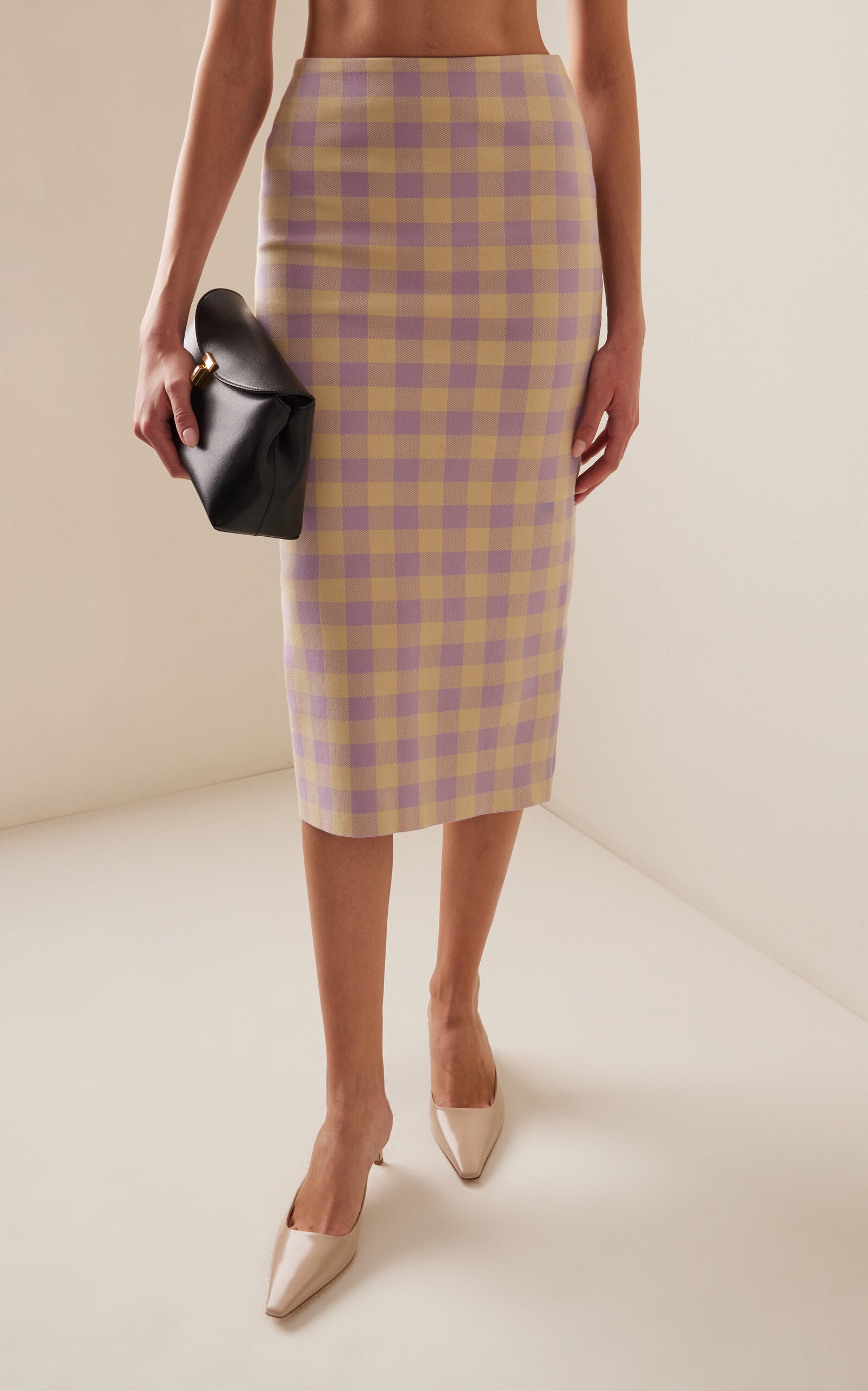Petra Gingham Stretch-Cotton Knit Midi Skirt purple - 3