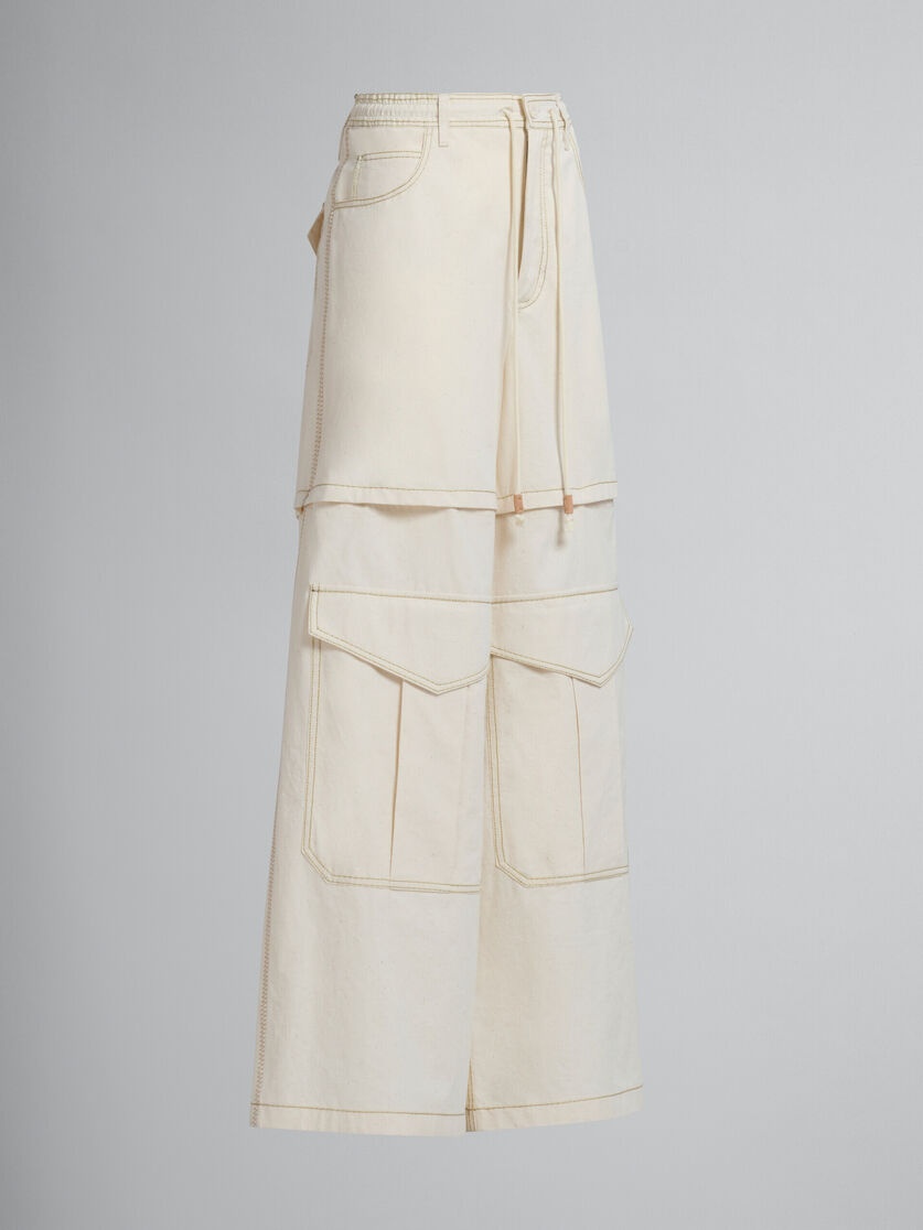 LIGHT BEIGE ORGANIC TOILE HYBRID CARGO PANTS WITH MARNI MENDING - 2