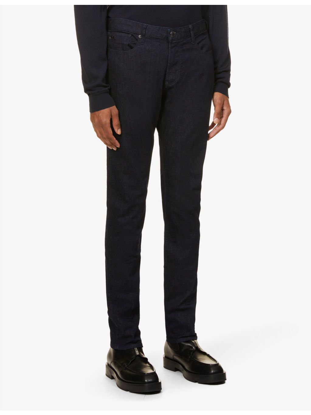 Eagle logo-embossed brand-patch slim-fit stretch-denim jeans - 3